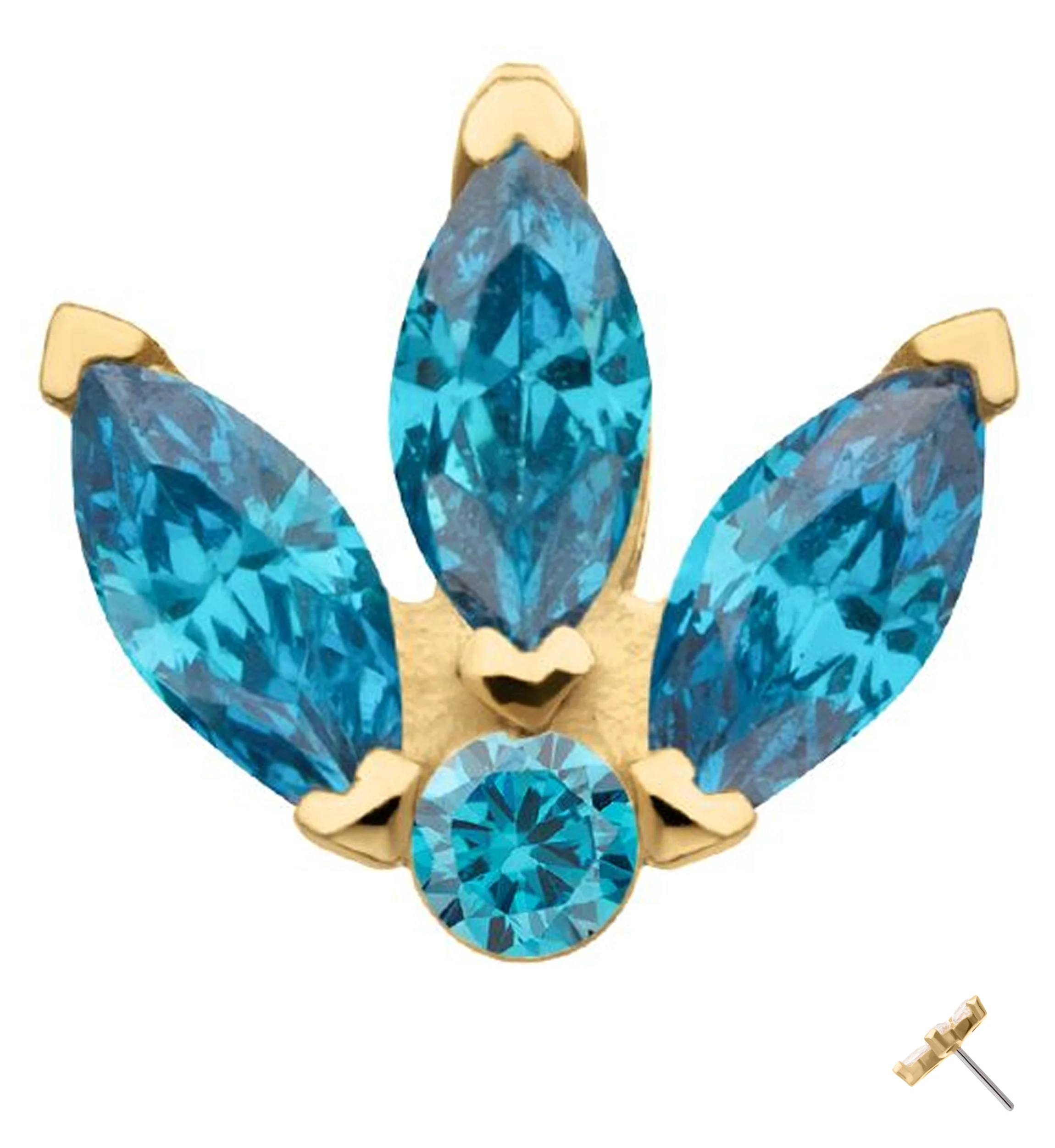 14kt Gold Tri Sepal Blue Topaz CZ Threadless Top - Mrs Treak