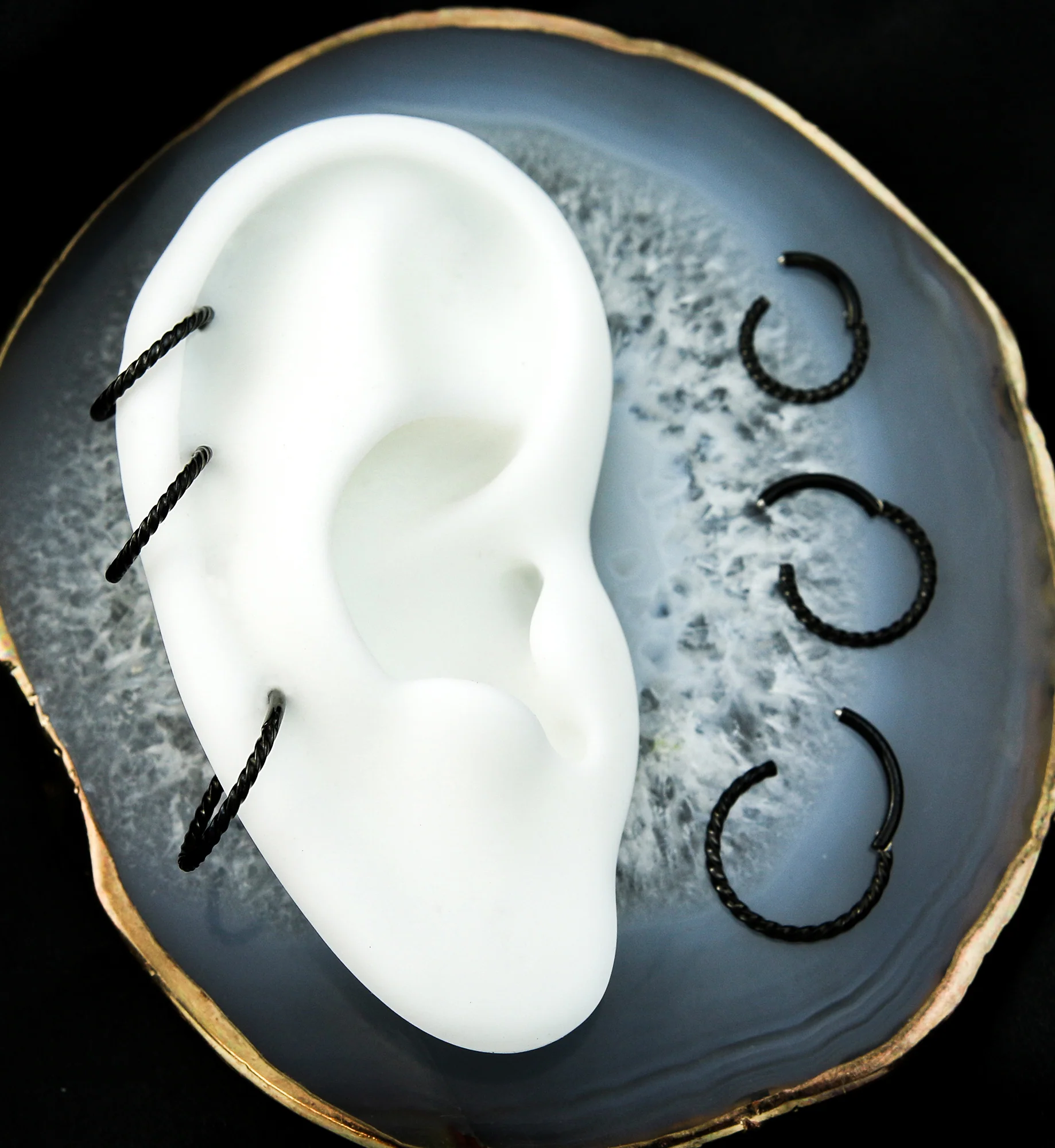 Black PVD Twisted Titanium Segment Ring - Mrs Treak