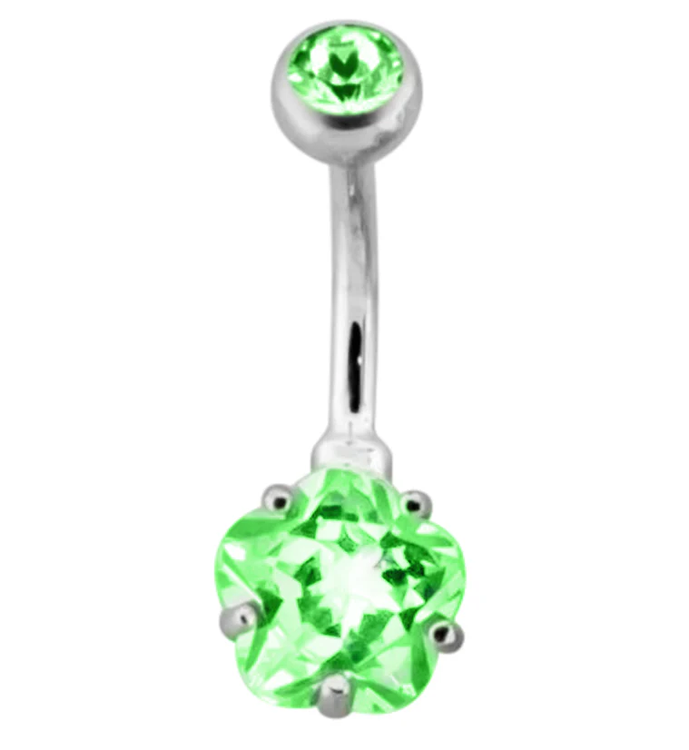 Flower Green CZ Internally Threaded Titanium Belly Button Ring - Mrs Treak
