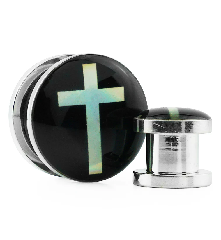 Hologram Cross Stainless Steel Plugs - Mrs Treak