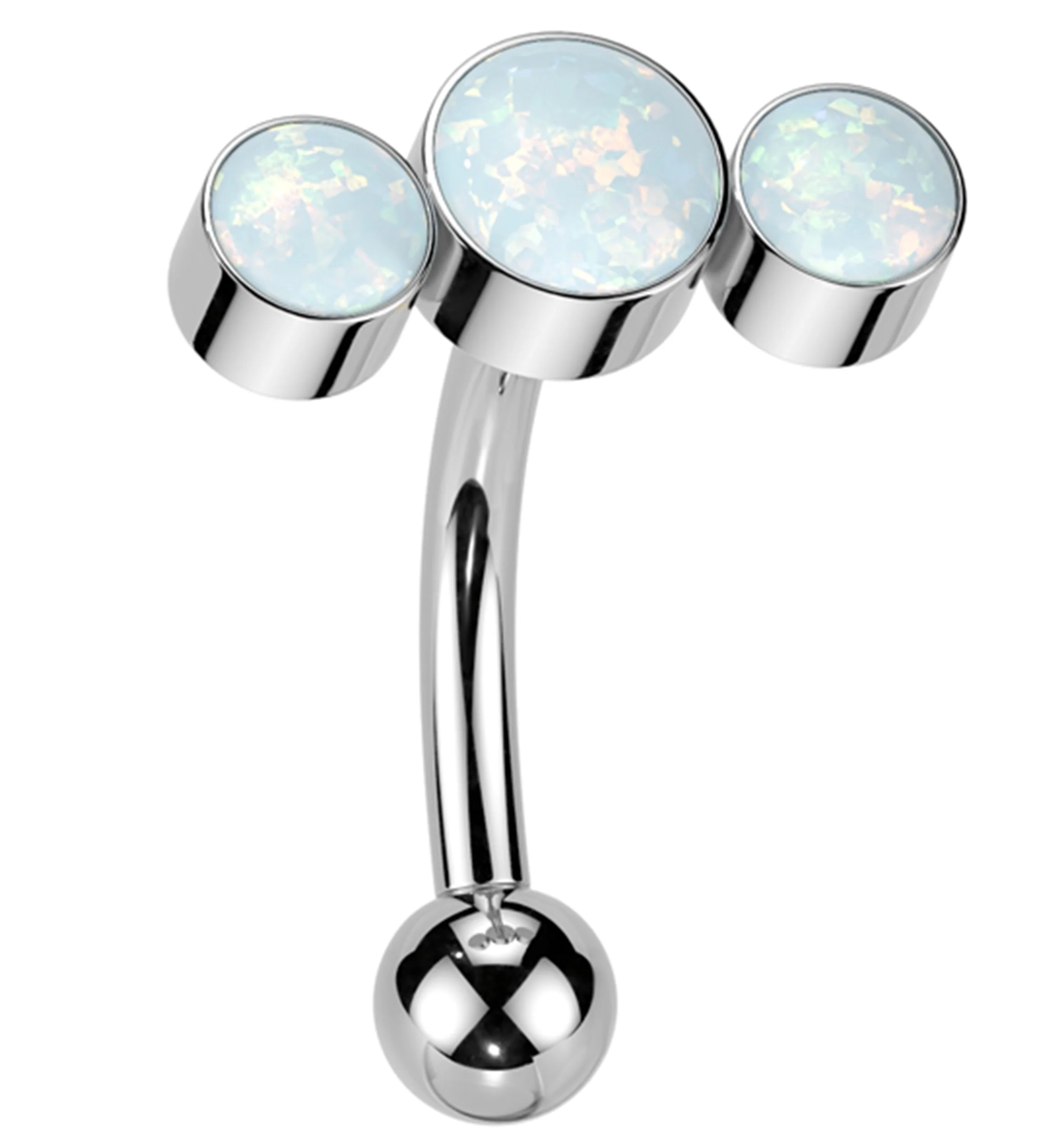 Curve Triple White Opalite Threadless Titanium Curved Barbell - Mrs Treak