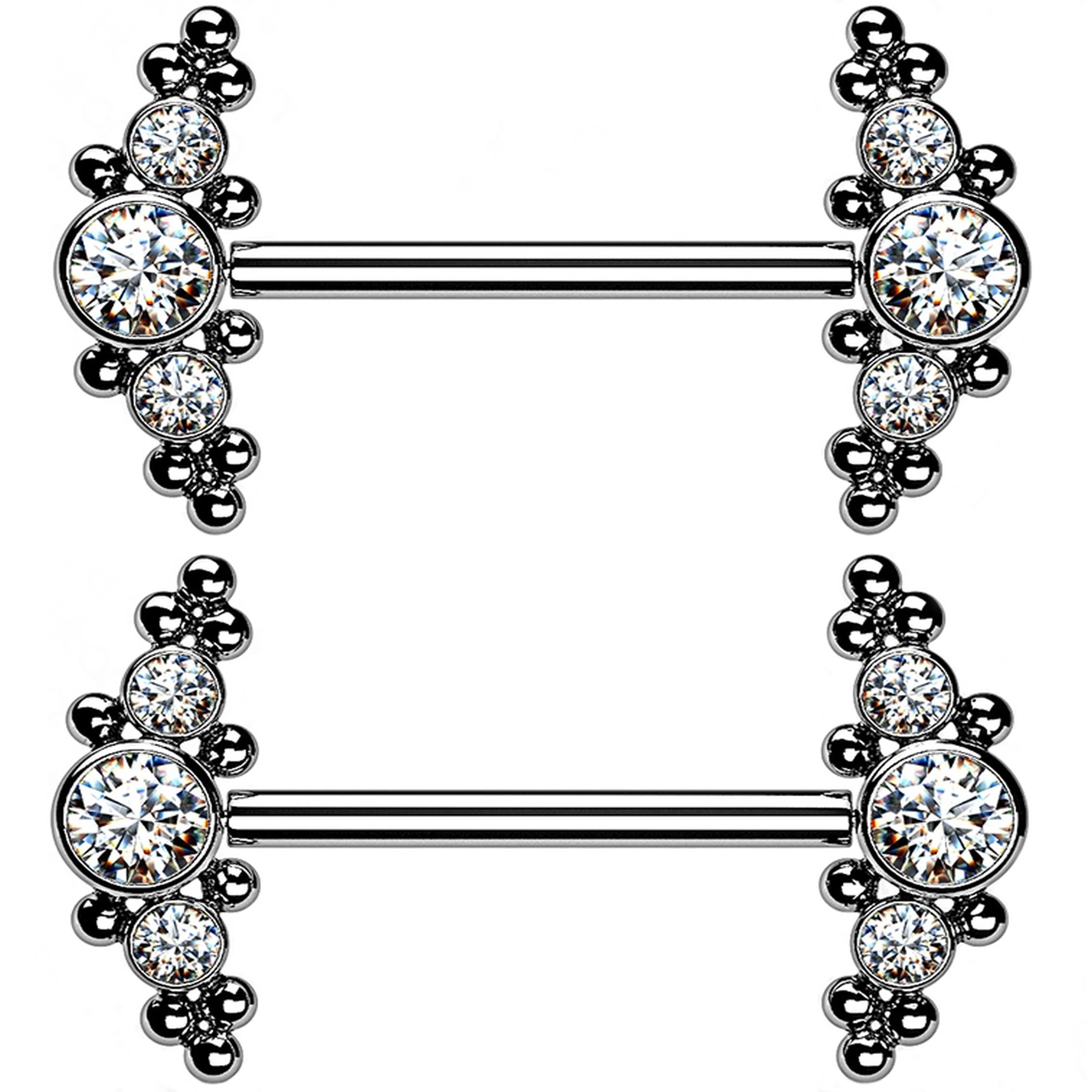 14G Beaded CZ Titanium Threadless Nipple Ring Barbells - Mrs Treak