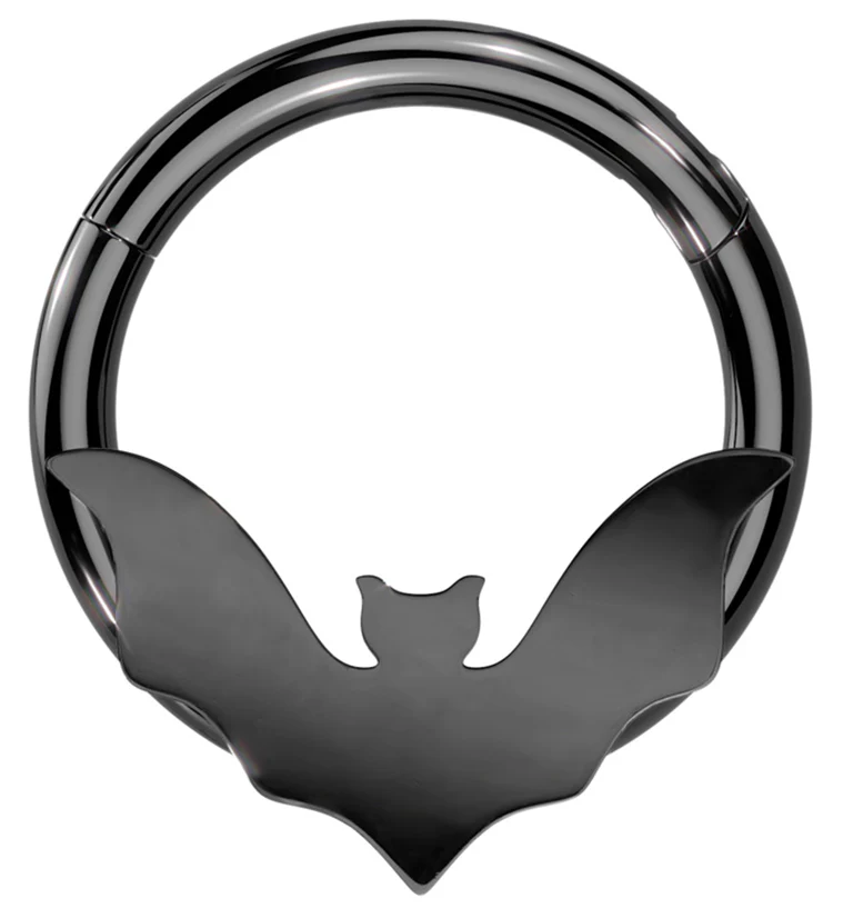 Black PVD Flying Bat Stainless Steel Hinged Segment Ring - Mrs Treak