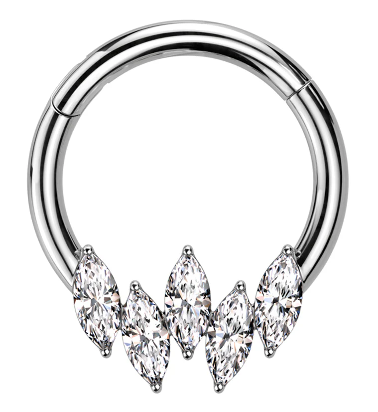 Point Marquise Clear CZ Stainless Steel Hinged Segment Ring - Mrs Treak