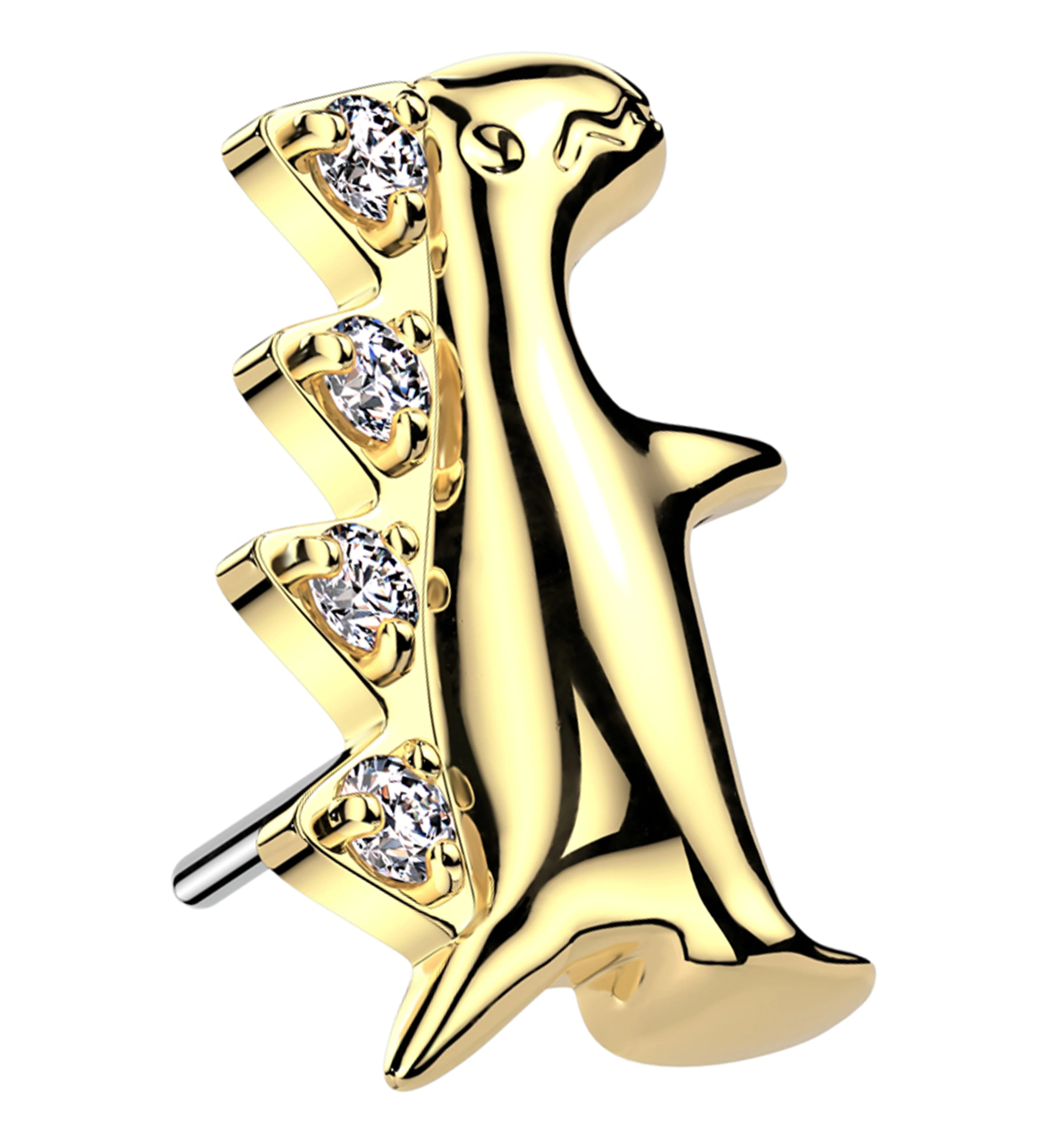 Gold PVD Stegosaurus Clear CZ Titanium Threadless Top - Mrs Treak