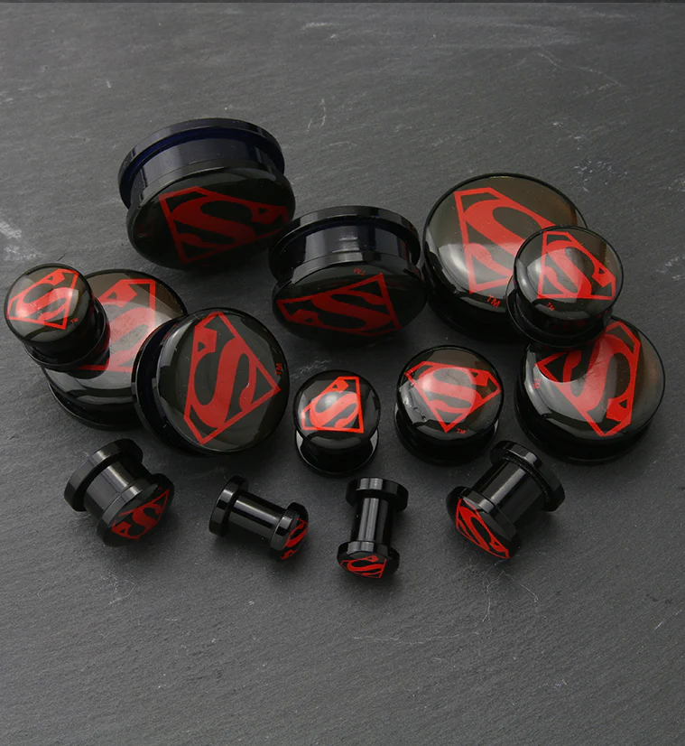 Red Superman Screw Back Plugs - Mrs Treak