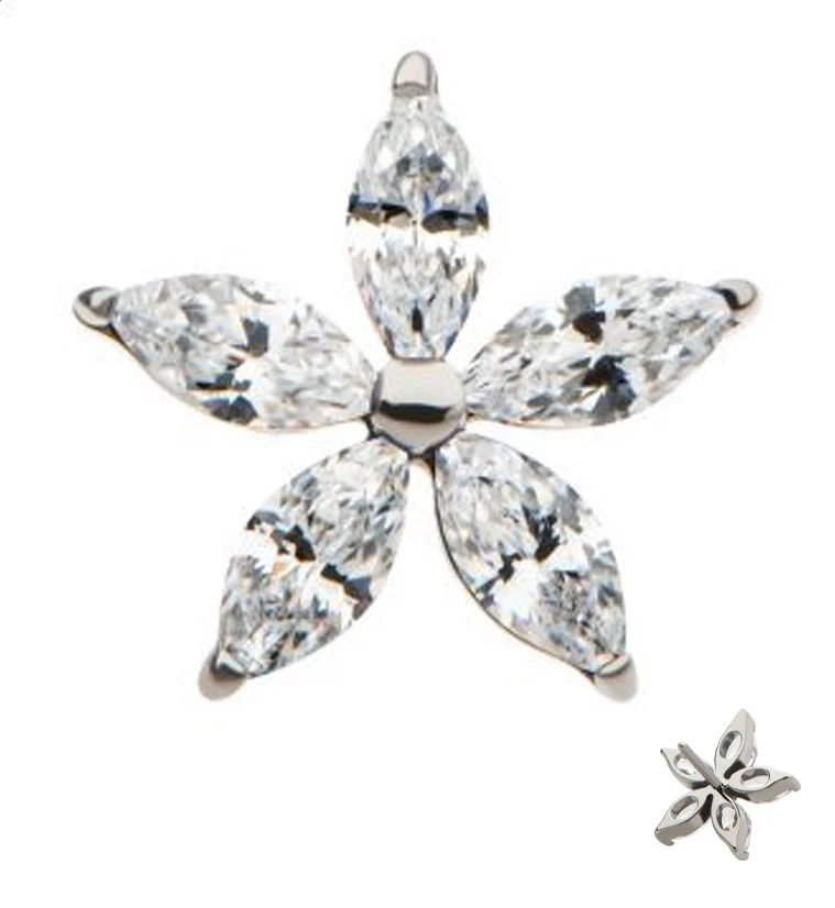 Marquise Flower Clear CZ Titanium Threadless Top - Mrs Treak