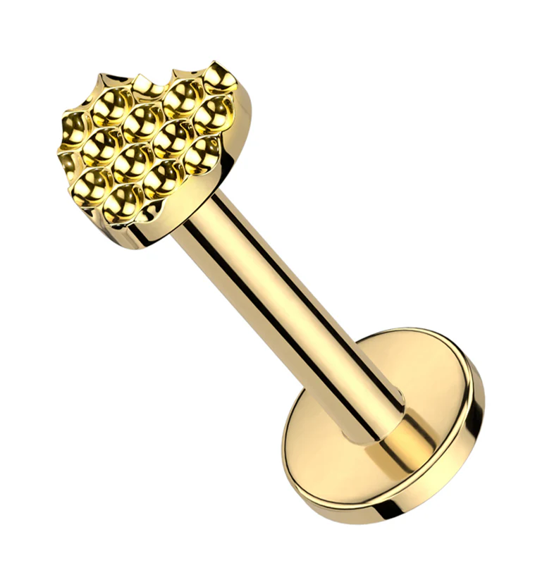 Gold PVD Beaded Heart Internally Threaded Titanium Labret - Mrs Treak