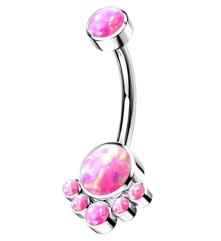 Pink Opalite Cluster Titanium Belly Button Ring - Mrs Treak