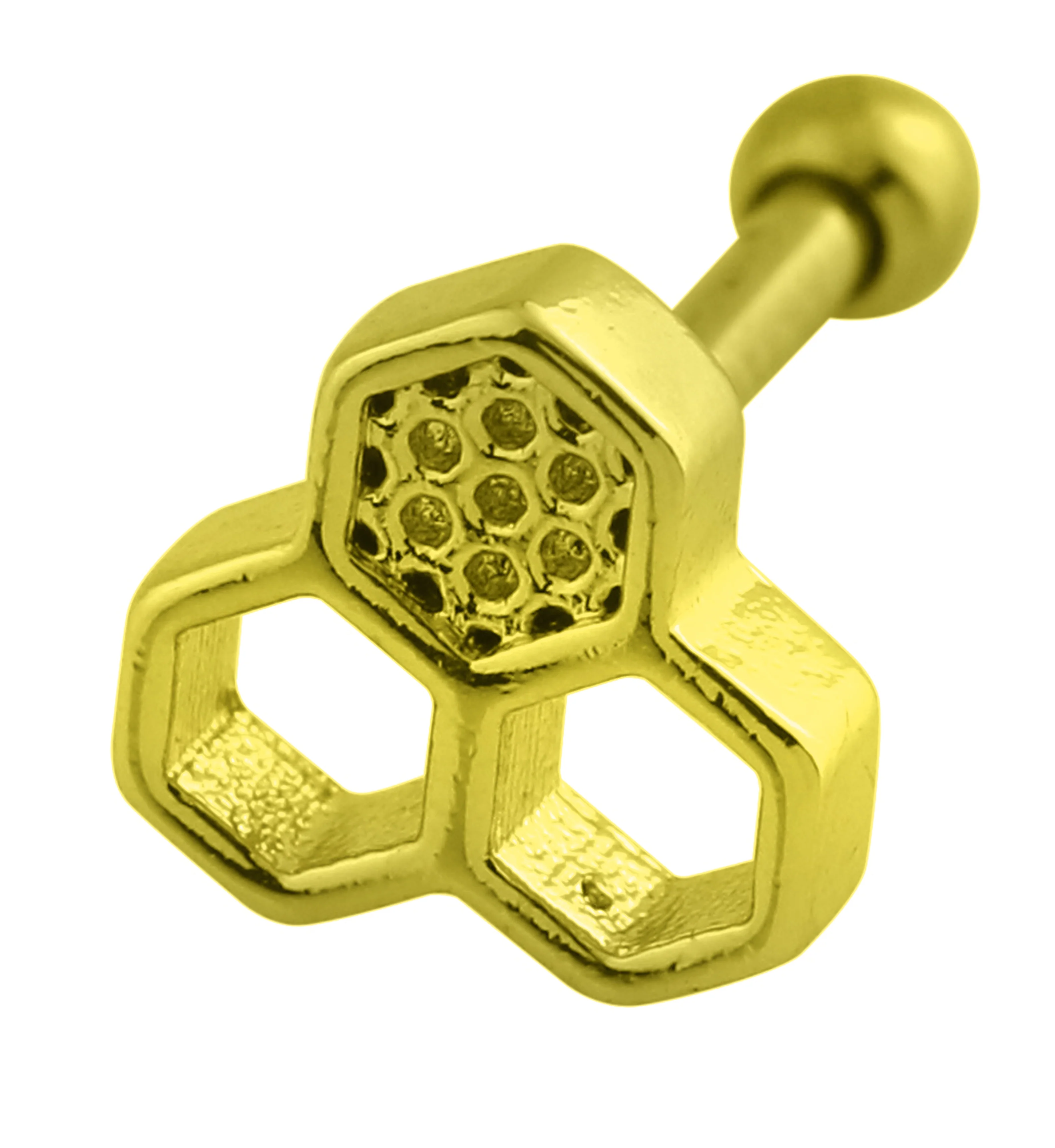 Gold PVD Honeycomb Cutout Cartilage Barbell - Mrs Treak
