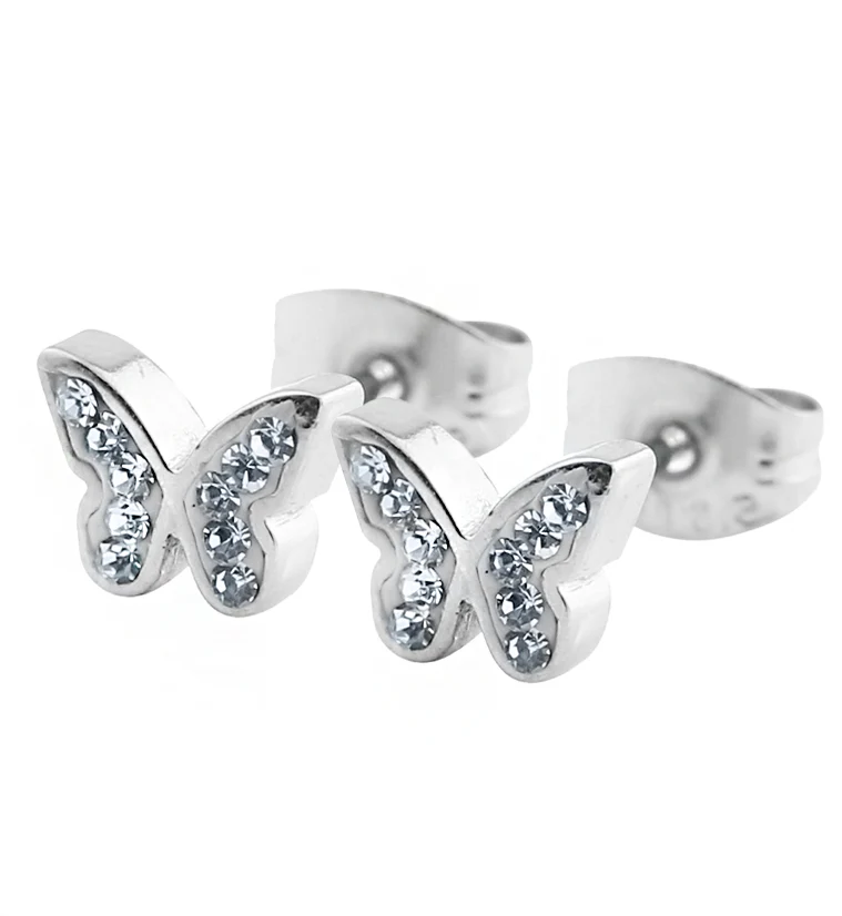 Butterfly Clear CZ Stainless Steel Stud Earrings - Mrs Treak