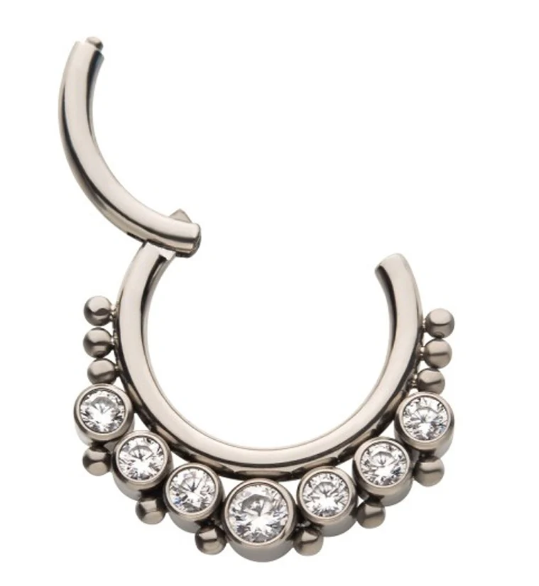 Clear CZ Cluster Titanium Hinged Segment Ring - Mrs Treak