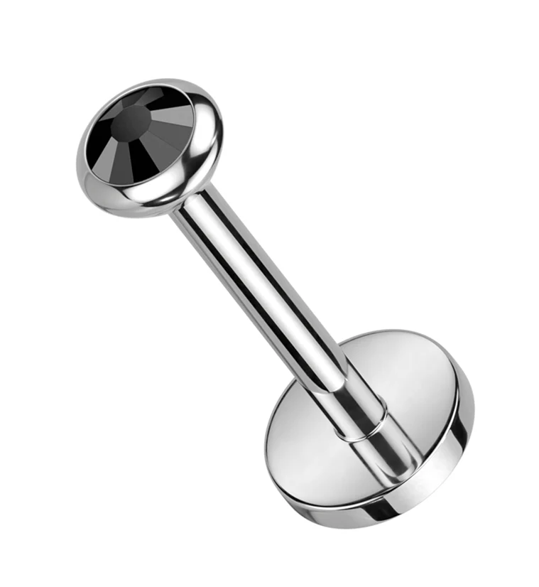 Flat Black CZ Titanium Threadless Labret - Mrs Treak