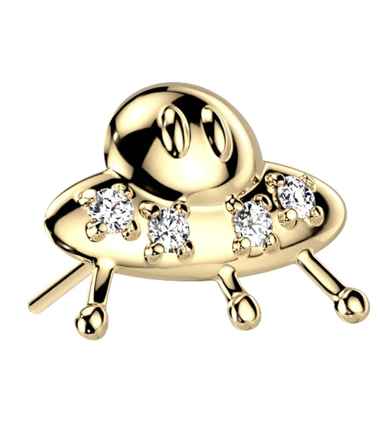 14kt Gold UFO CZ Threadless Top - Mrs Treak