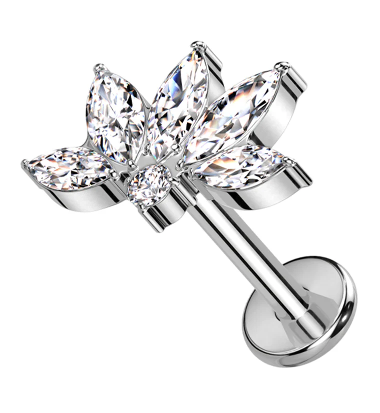 Lotus Flower Clear CZ Internally Threaded Titanium Labret - Mrs Treak