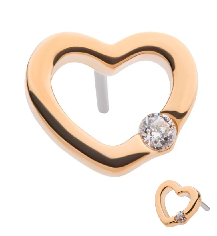 14kt Gold Heart Clear CZ Threadless Top - Mrs Treak