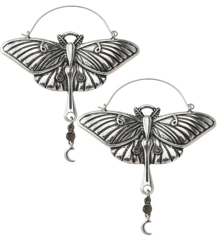 Luna Moth Black Aurora Dangle CZ Plug Hoops - Mrs Treak