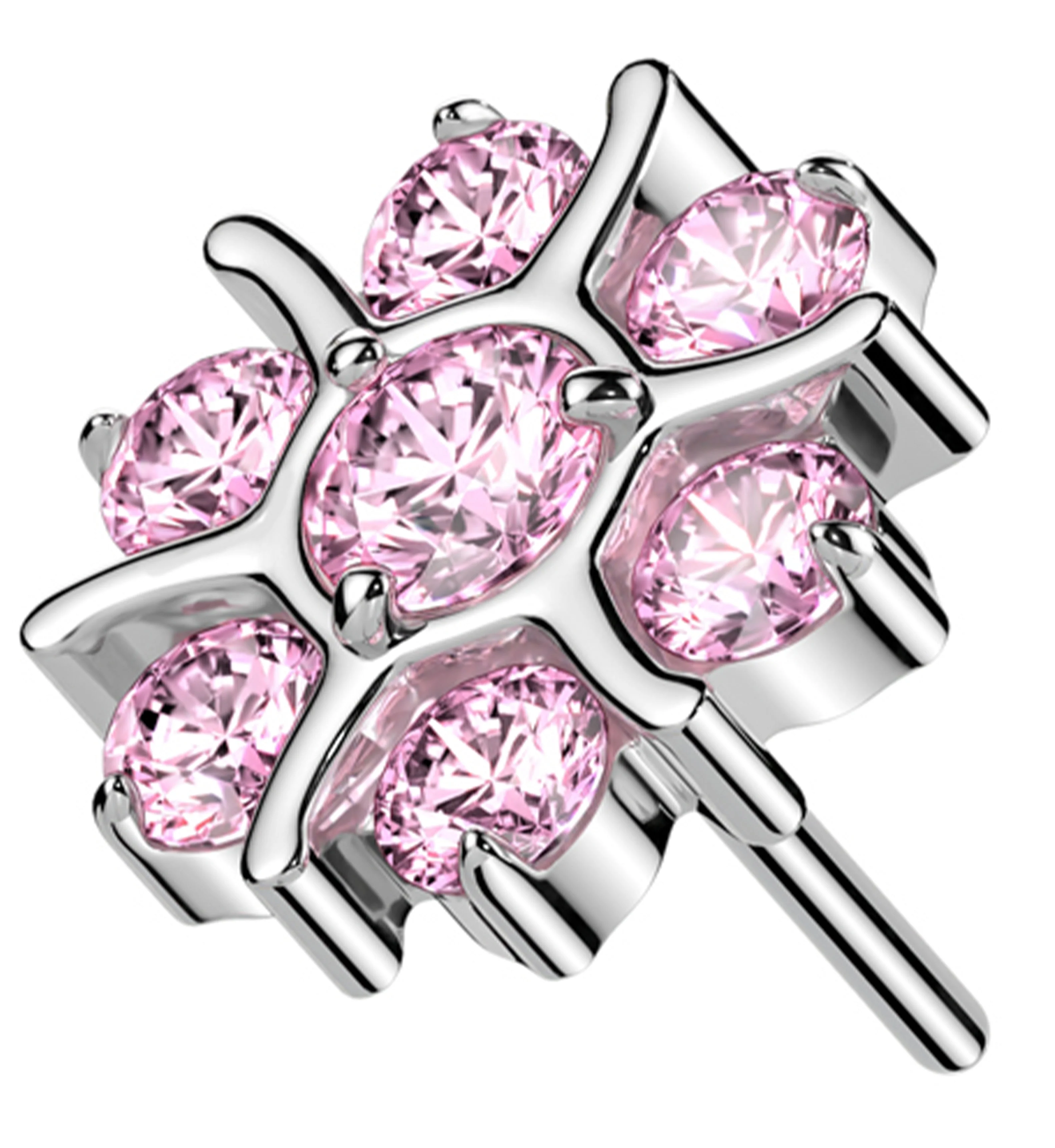 Solstice Flower Pink CZ Titanium Threadless Top - Mrs Treak