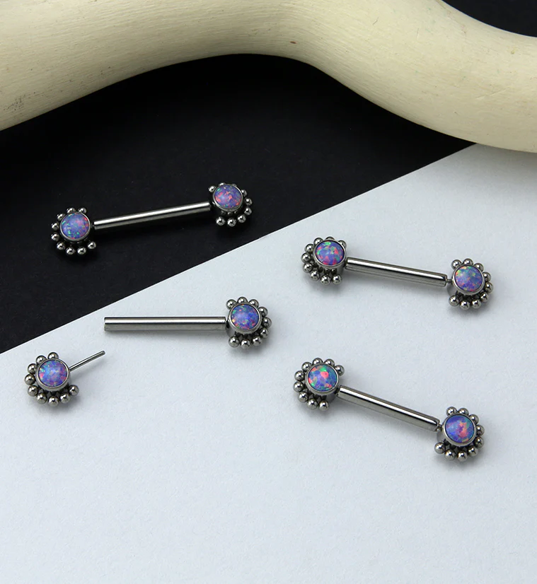 14G Encirc Double Purple Opalite Threadless Titanium Nipple Ring Barbell - Mrs Treak