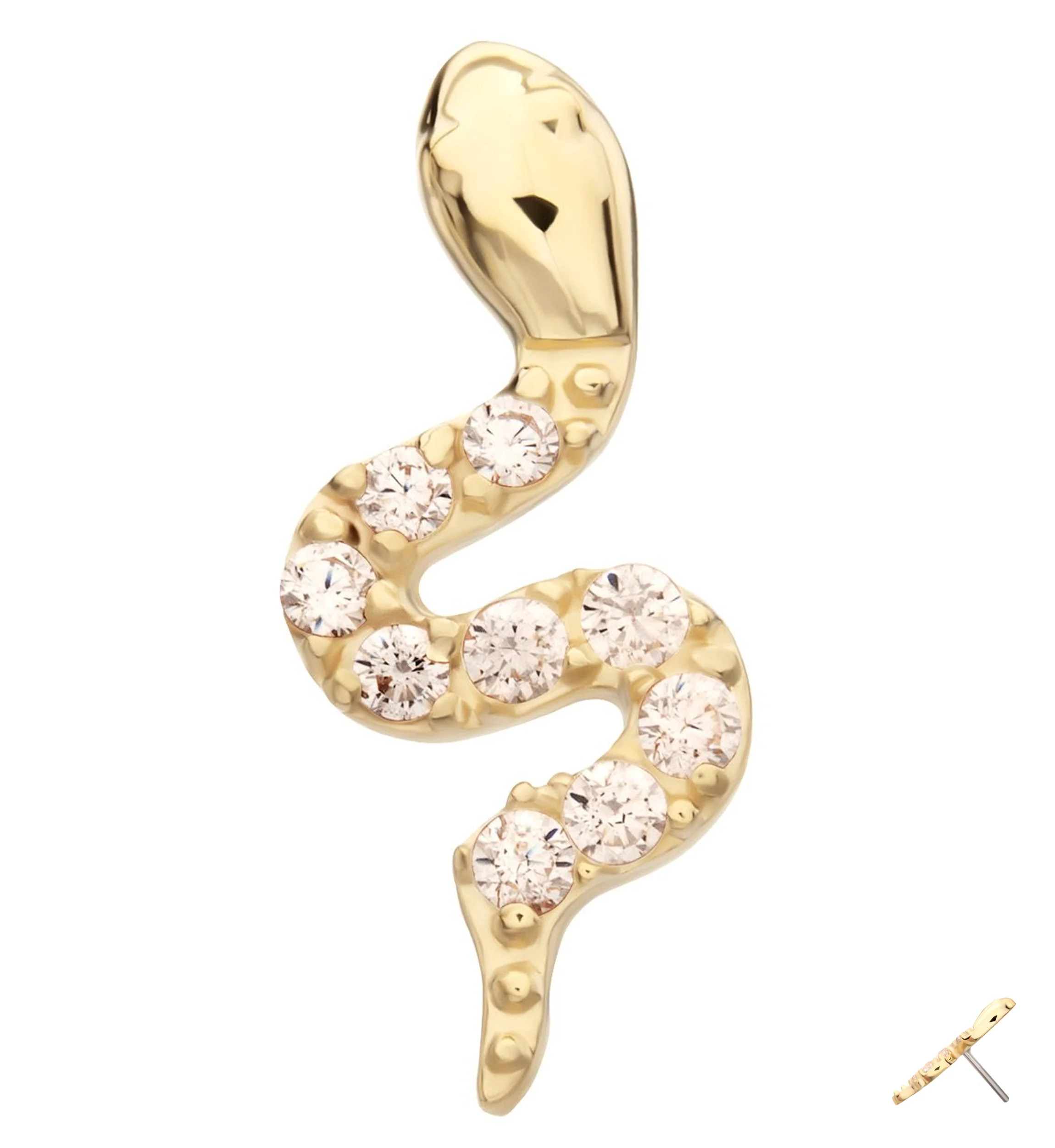 14kt Gold Slithering Serpent Clear CZ Threadless Top - Mrs Treak