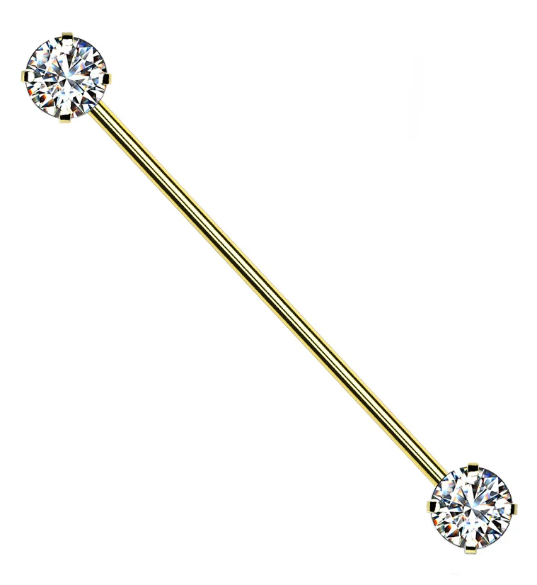 Gold PVD Stainless Steel CZ Threadless Industrial Barbell - Mrs Treak