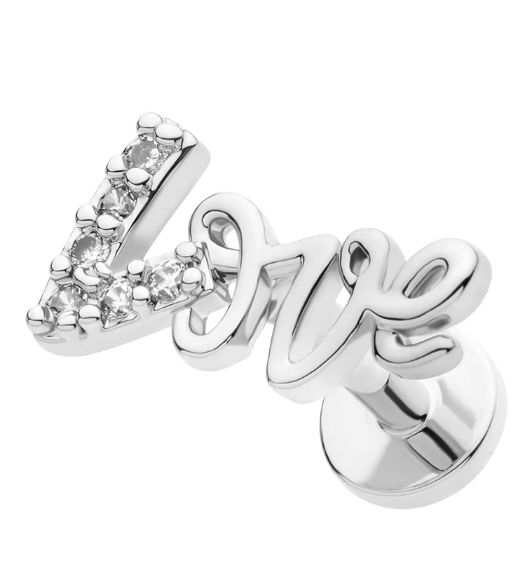 Love CZ Stainless Steel Threadless Labret - Mrs Treak