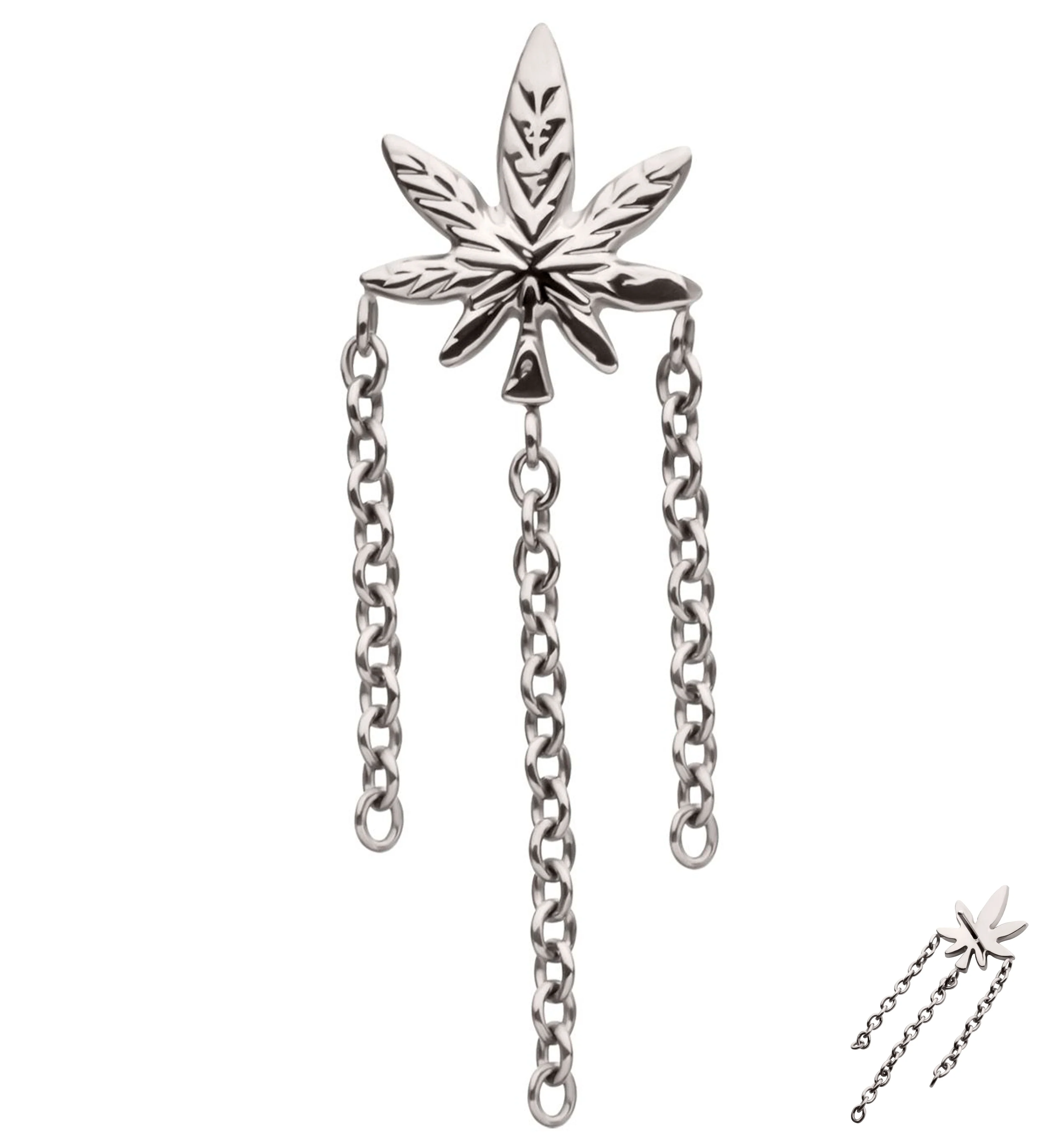 Cannabis Leaf Triple Dangle Chain Titanium Threadless Top - Mrs Treak
