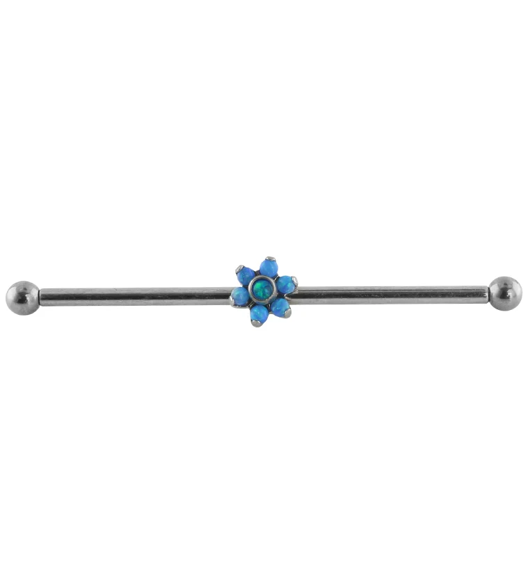 Blue Opalite Flower Titanium Industrial Barbell - Mrs Treak