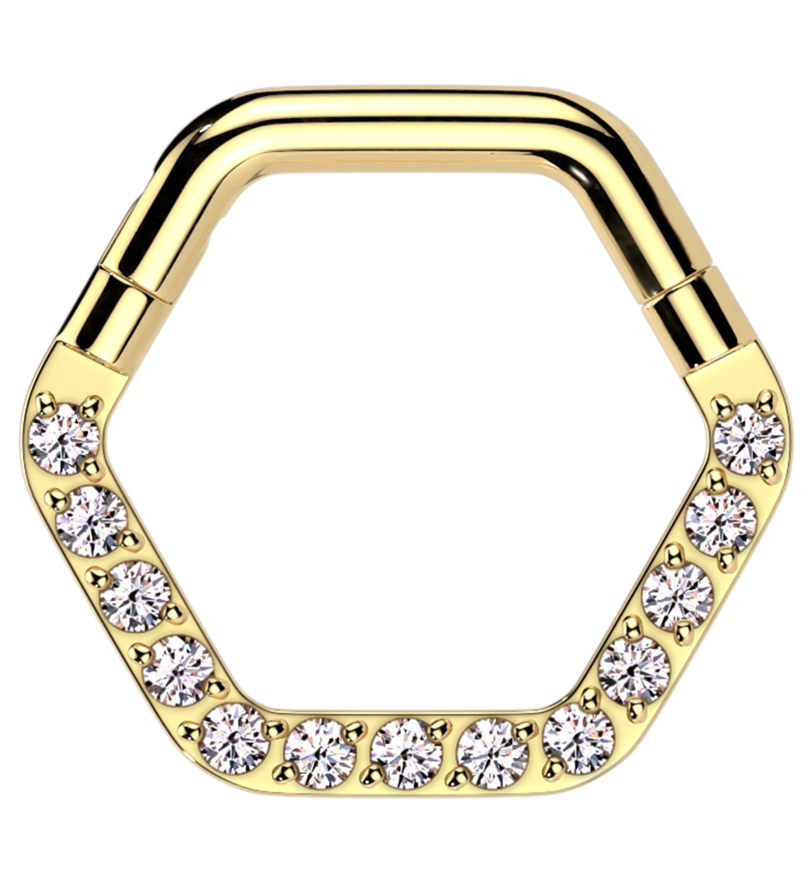 Gold PVD Hexagon Clear CZ Stainless Steel Hinged Segment Ring - Mrs Treak