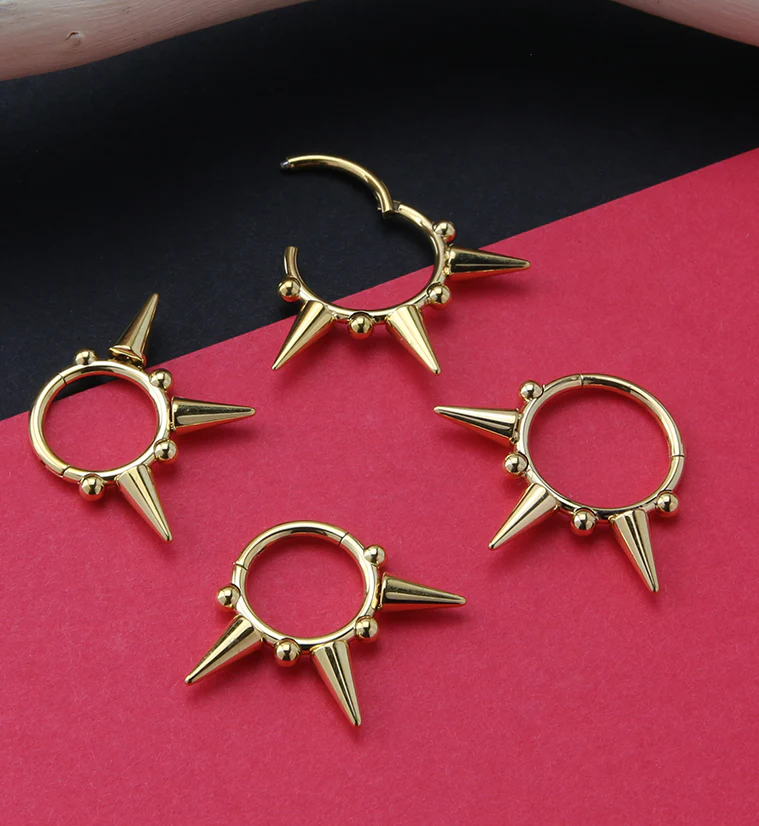 24kt Gold PVD Spike Titanium Hinged Segment Ring - Mrs Treak