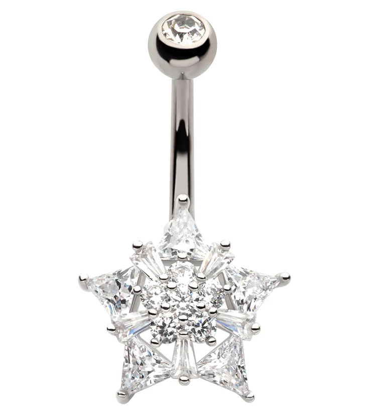 Snow Star CZ Stainless Steel Belly Button Ring - Mrs Treak