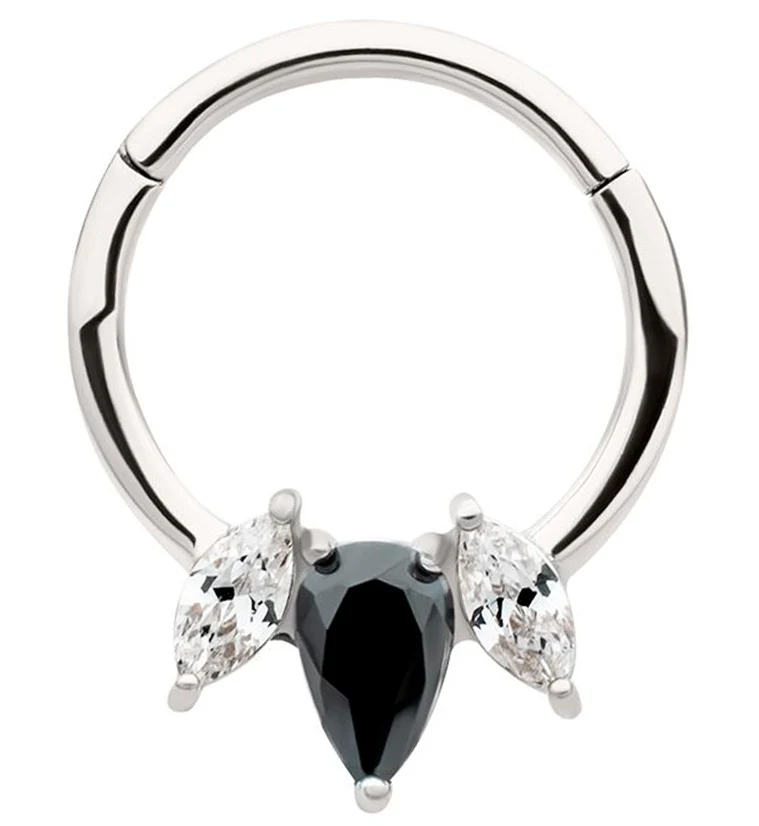 Sepal Clear And Black CZ Stainless Steel Hinged Segment Ring - Mrs Treak