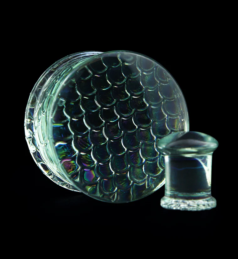 Iridescent Mermaid Glass Double Flare Plugs - Mrs Treak