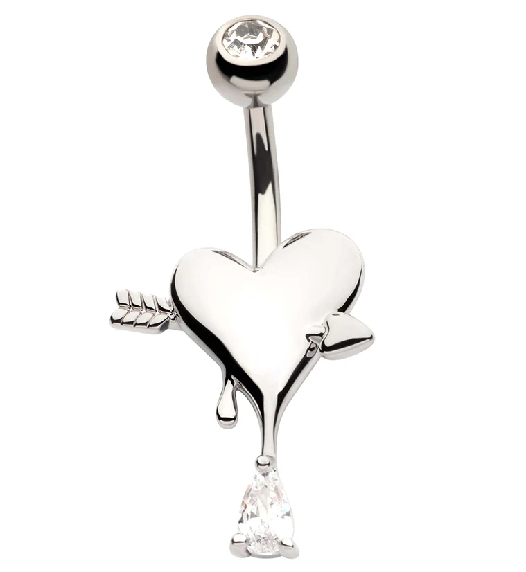 Dripping Heart And Arrow Teardrop CZ Stainless Steel Belly Button Ring - Mrs Treak