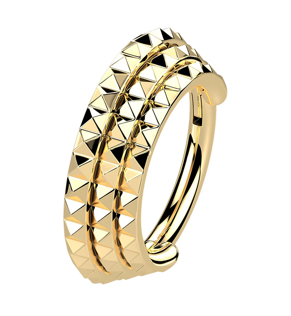 Gold PVD Stacked Polyhedra Edge Hinged Segment Ring - Mrs Treak