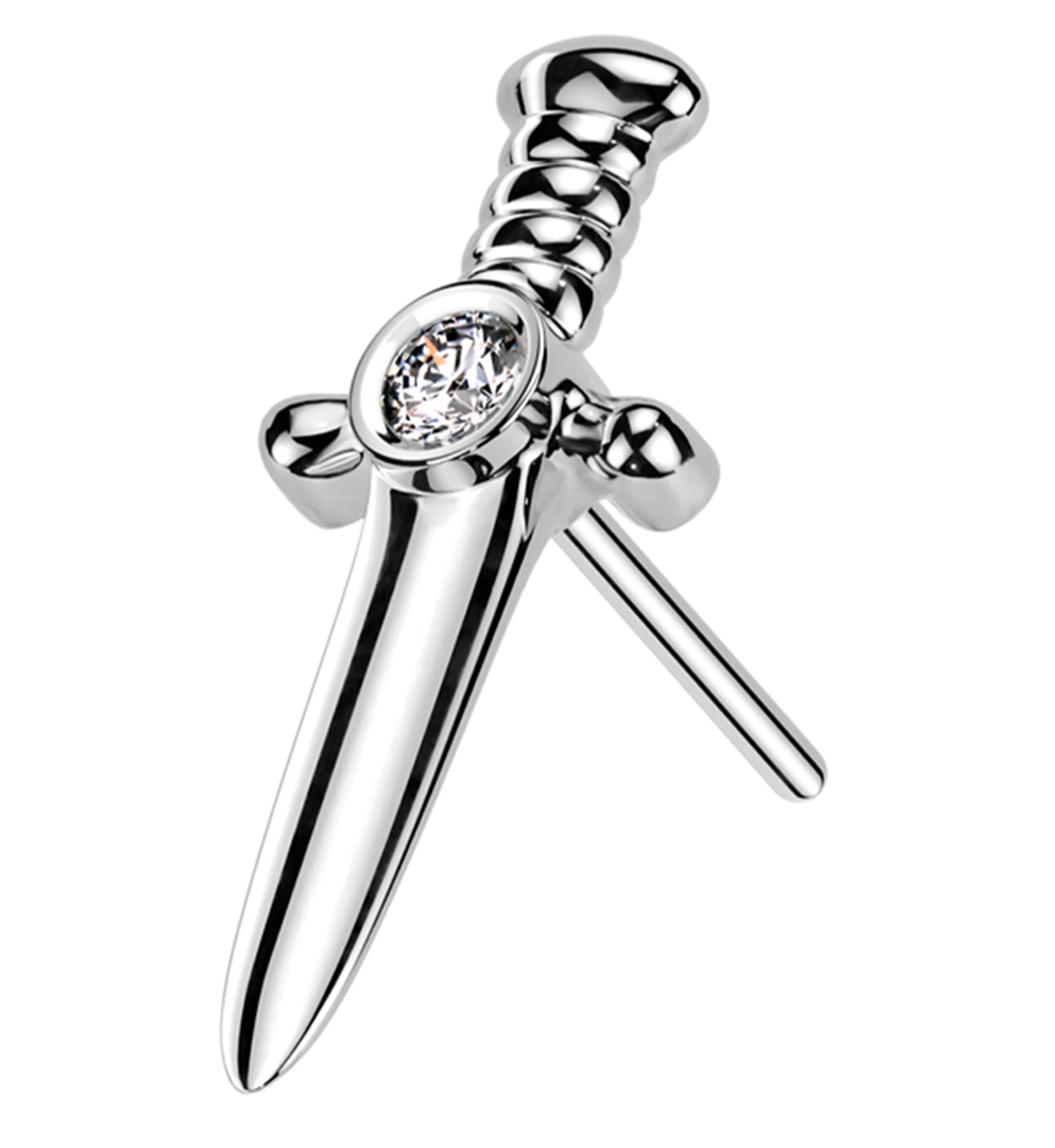 14kt White Gold Kings Sword Clear CZ Threadless Top - Mrs Treak