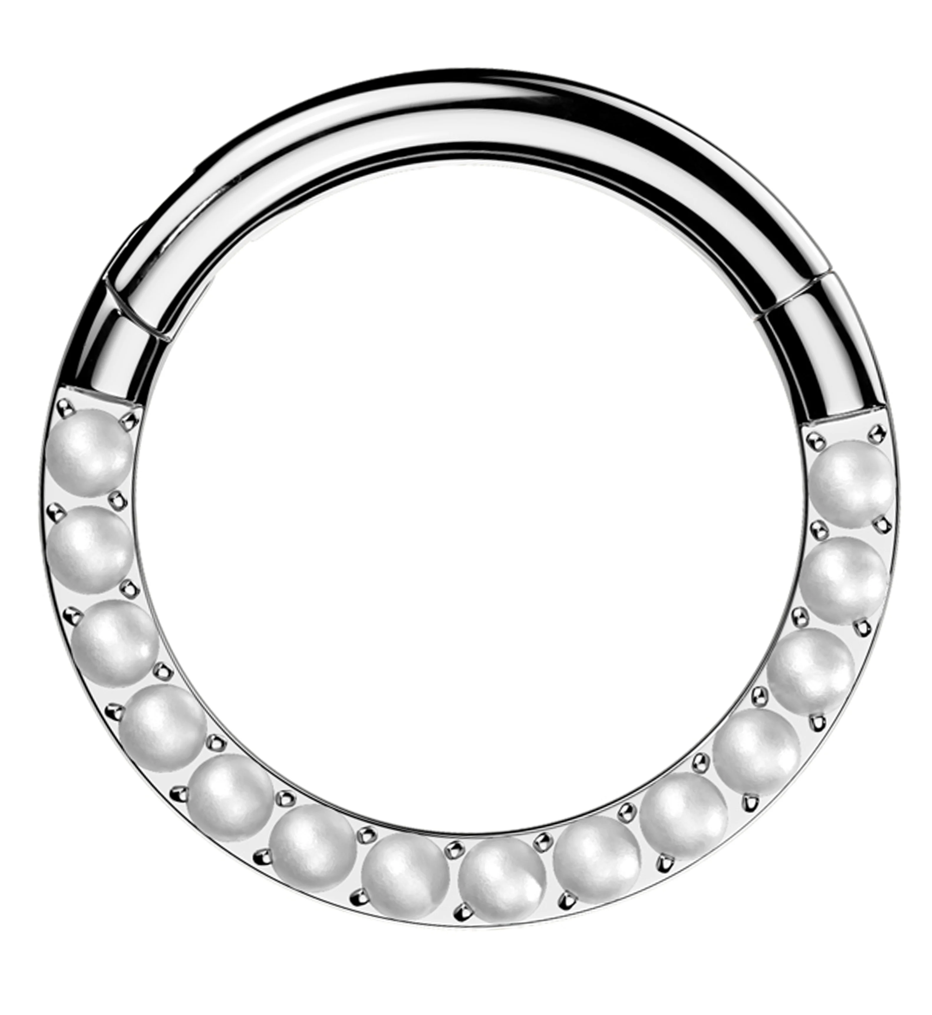 Front Facing Pearl Row Titanium Hinged Segment Ring - Mrs Treak