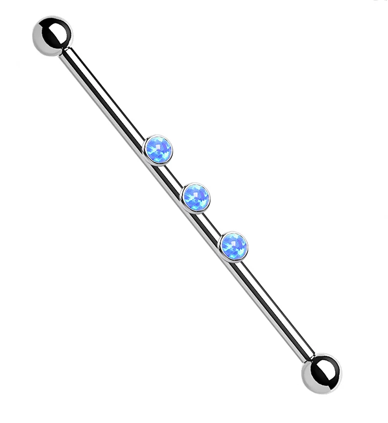 Triple Blue Opalite Titanium Industrial Barbell - Mrs Treak