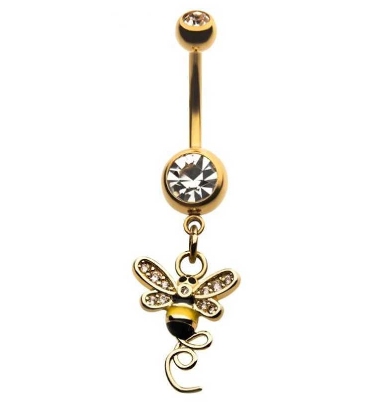 Gold PVD Dangle Bumblebee Belly Ring - Mrs Treak