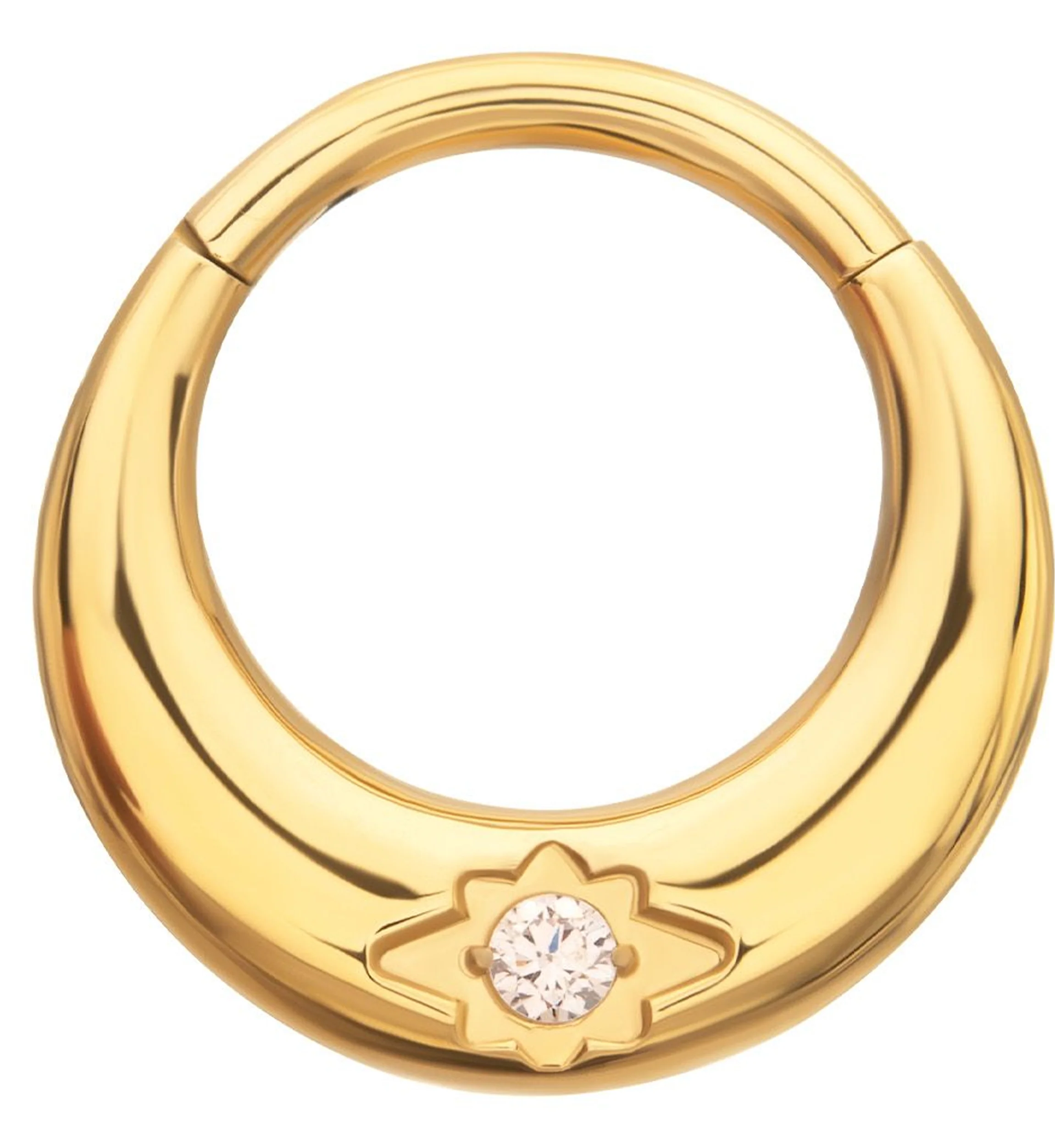 24kt Gold PVD Etched Star Clear CZ Titanium Hinged Segment Ring - Mrs Treak