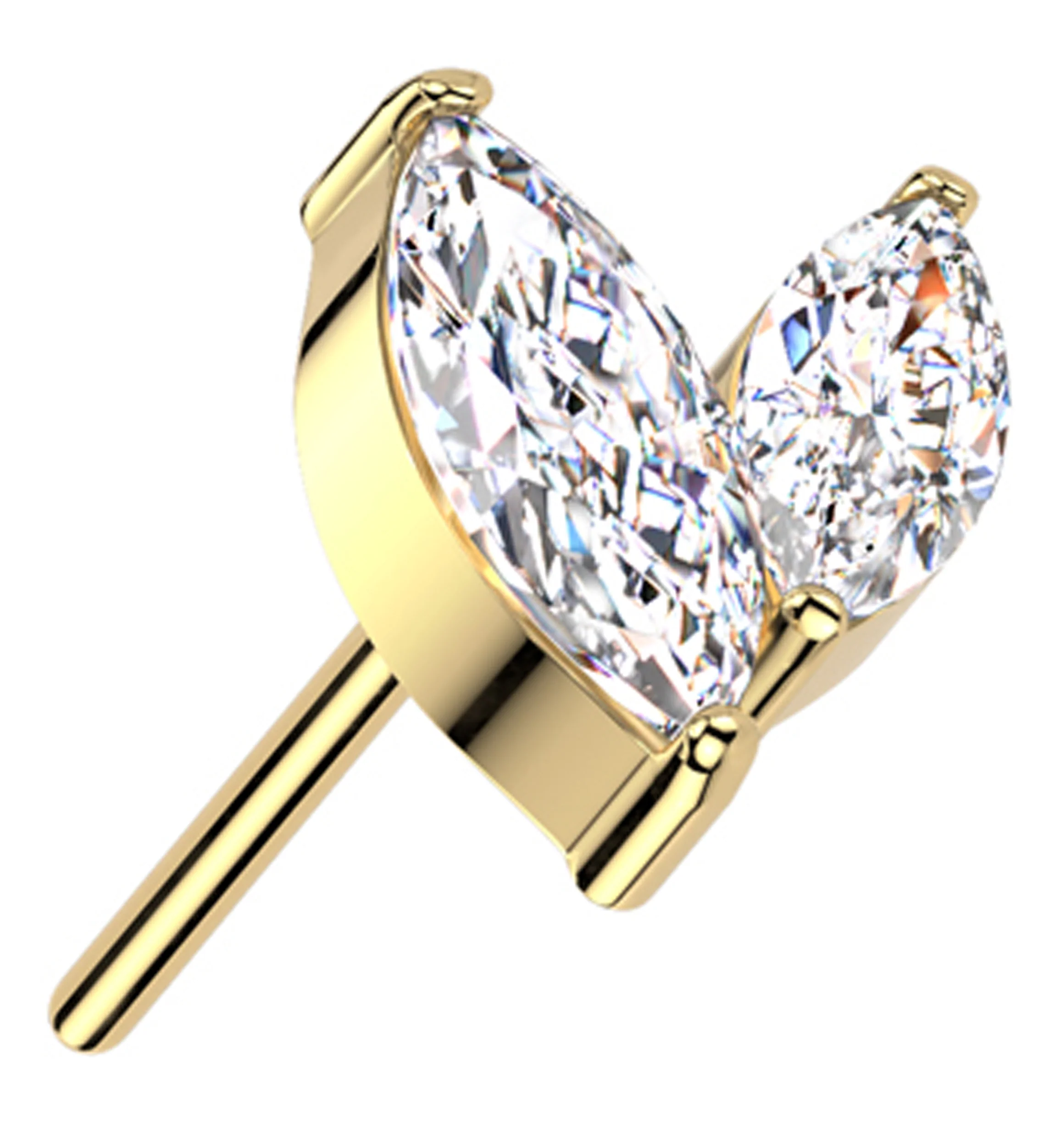 Gold PVD Marquise Frond Clear CZ Titanium Threadless Top - Mrs Treak