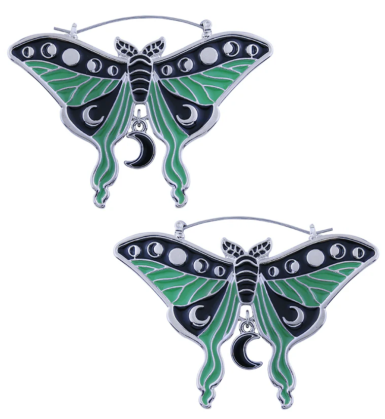 Moon Phase Moth Stainless Steel Plug Hoops - Mrs Treak