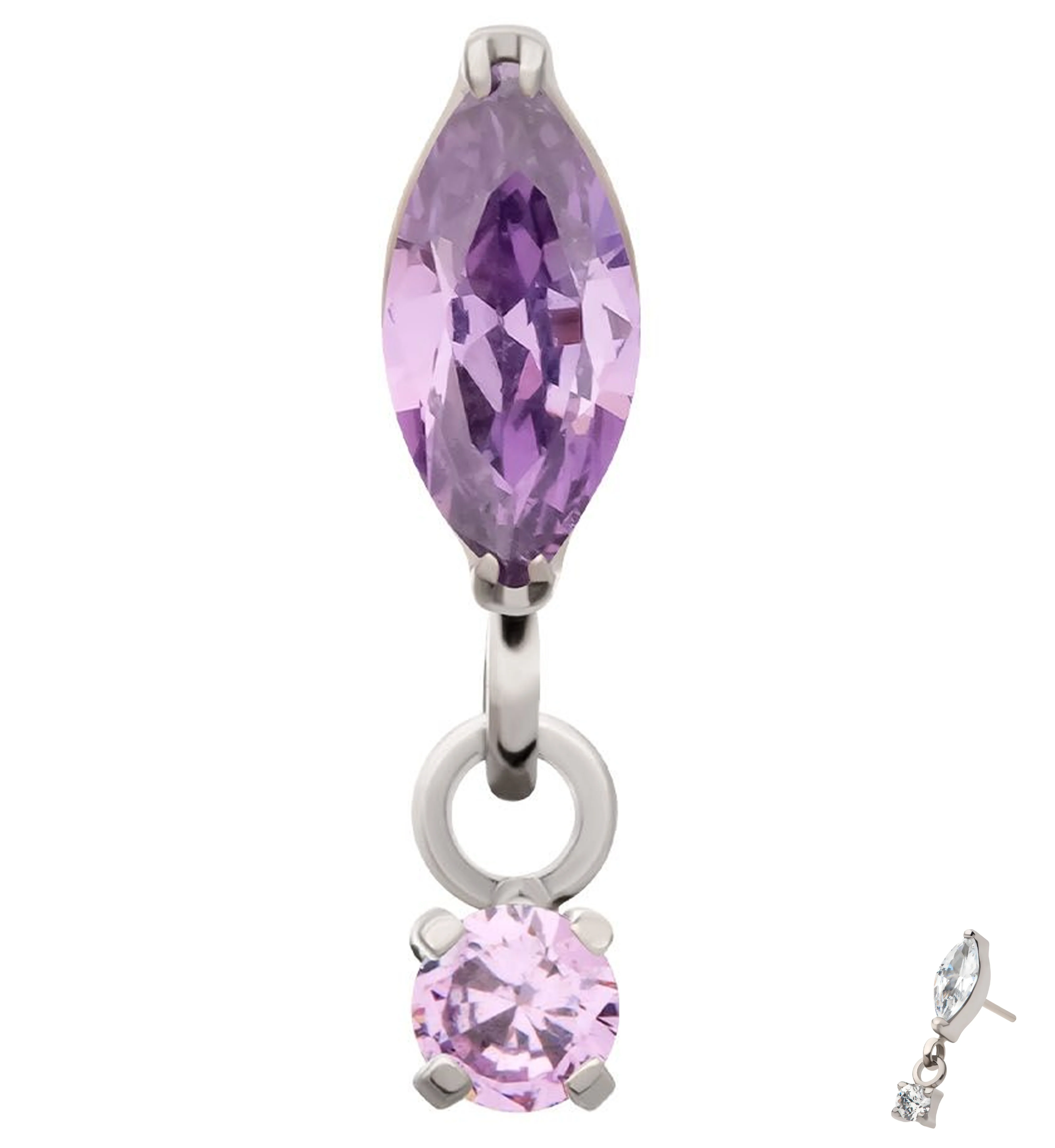 Marquise Amethyst CZ Dangle Titanium Threadless Top - Mrs Treak