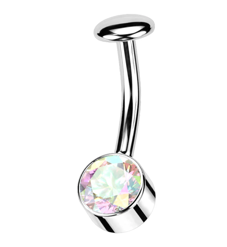 Bezel Rainbow Aurora CZ Titanium Threadless Floating Belly Button Ring - Mrs Treak