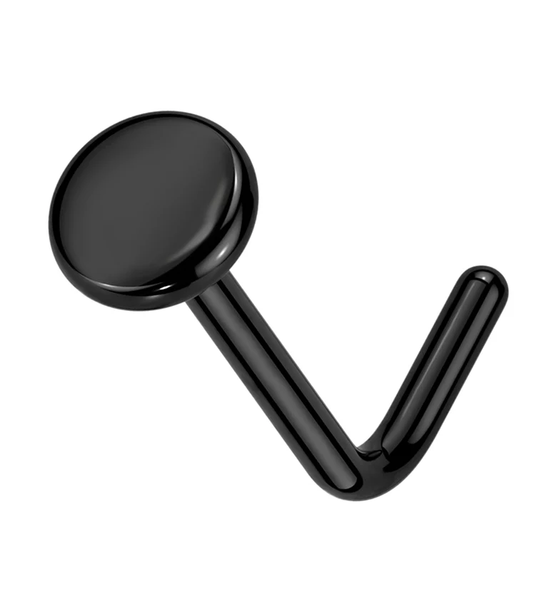 Black PVD Flat Disk Top L Bend Titanium Nose Ring - Mrs Treak