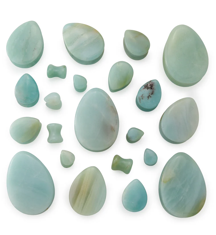 Amazonite Stone Teardrop Plugs - Mrs Treak