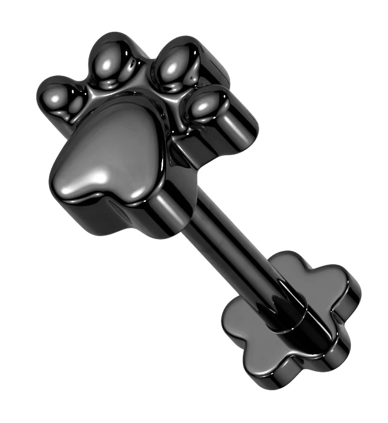 Black PVD Paw Print Titanium Threadless Labret - Mrs Treak