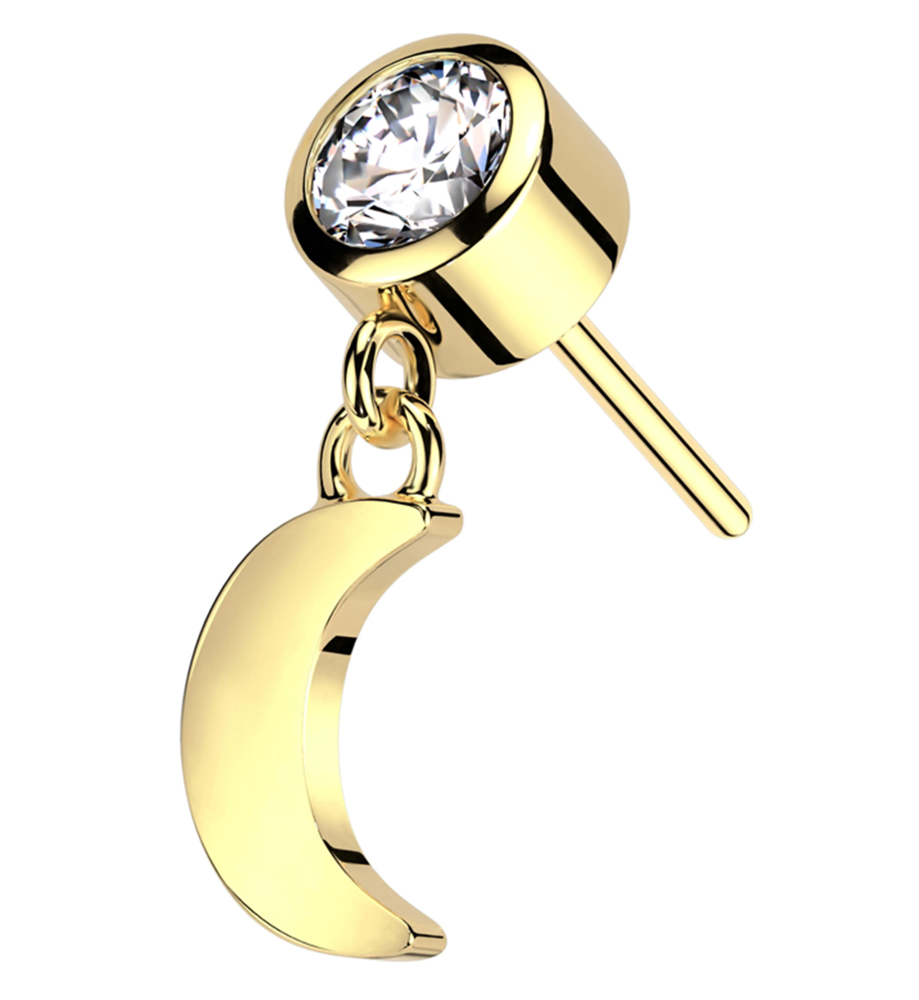 14kt Gold Celestial Half Moon Dangle CZ Threadless Top - Mrs Treak