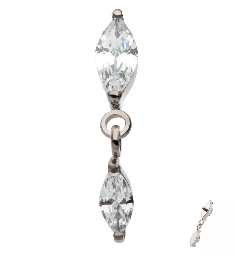 Double Marquise Dangle CZ Internally Threaded Titanium Top - Mrs Treak