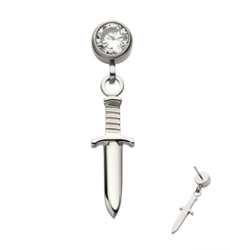 Dangle Dagger Clear CZ Threadless Top - Mrs Treak